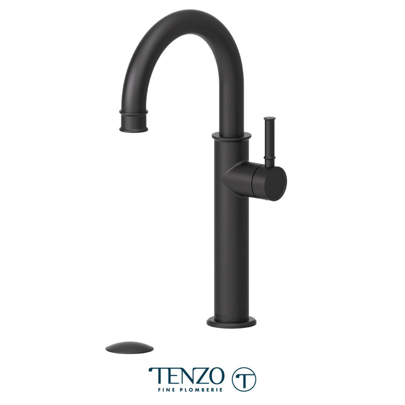 Tenzo Alyss Single Hole Tall Lavatory Faucet Matte Black With (Overflow) Drain - ALY12-P-MB