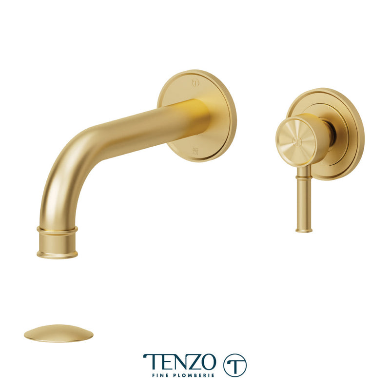 Tenzo Alyss Wall Mount Lavatory Faucet Brushed Gold With (Overflow) Drain - ALY14-P-BG