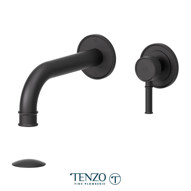 Tenzo Alyss Wall Mount Lavatory Faucet Matte Black With (Overflow) Drain - ALY14-P-MB