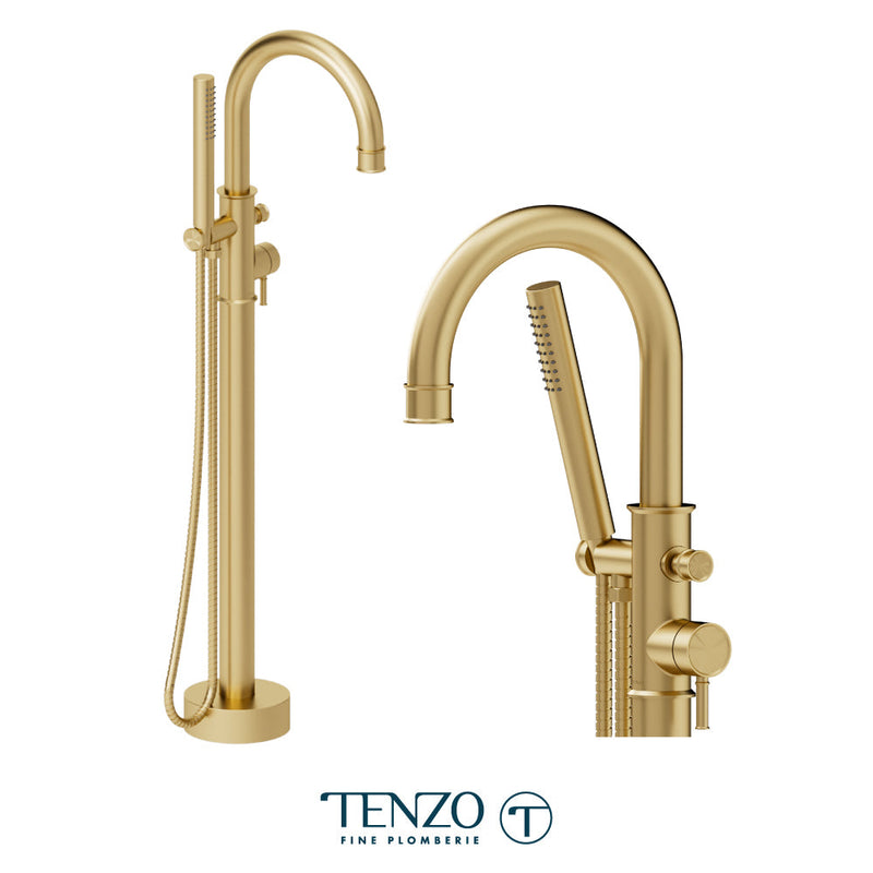 Tenzo Alyss Floor Mount 3 Pcs Tub Filler Brushed Gold - ALY52-BG