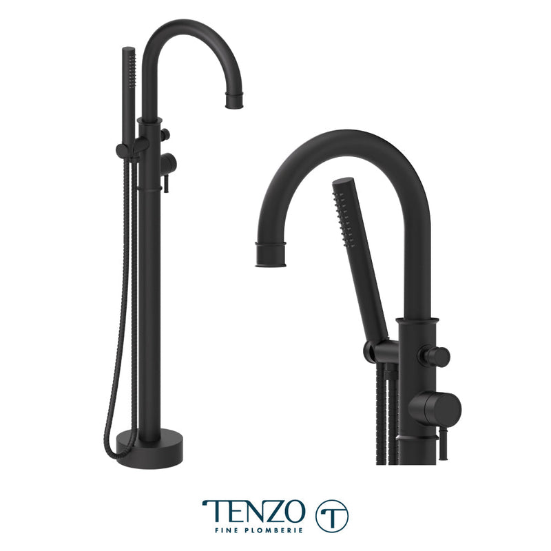 Tenzo Alyss Floor Mount 3 Pcs Tub Filler Matte Black - ALY52-MB