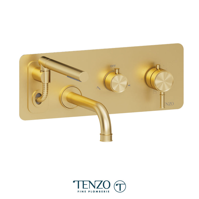 Tenzo Alyss Wall Mount Tub Faucet With Retractable Hose Brushed Gold - ALYT73-BG