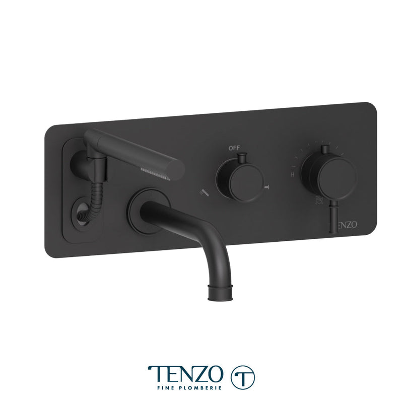 Tenzo Alyss Wall Mount Tub Faucet With Retractable Hose Matte Black - ALYT73-MB