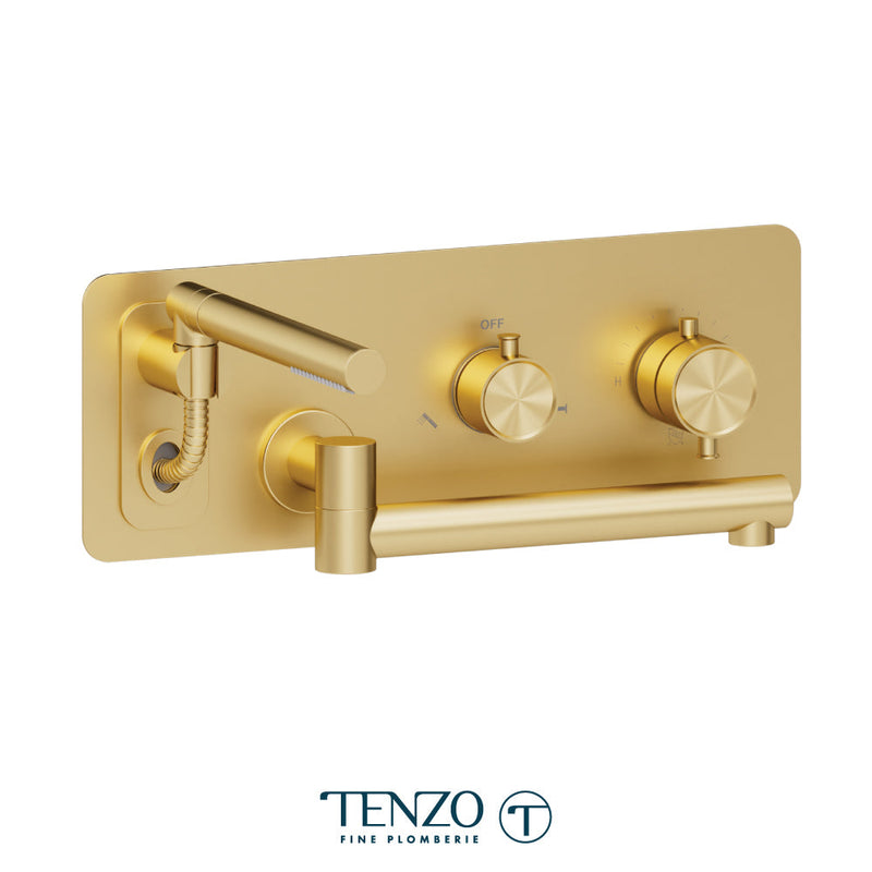 Tenzo Alyss Wall Mount Tub Faucet With Swivel Spout Brushed Gold - ALYT74-BG