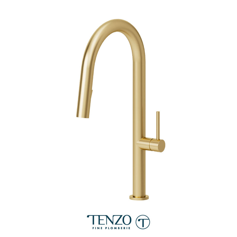 Tenzo Amador Single-Handle Kitchen Faucet With Pull-Down & 2-Function Hand Shower Brushed Gold - AM130-BG