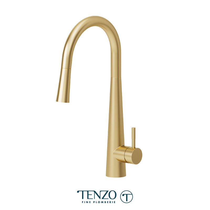 Tenzo Aviva Single-Handle Kitchen Faucet With Pull-Down & 2-Function Hand Shower Brushed Gold - AV130-BG