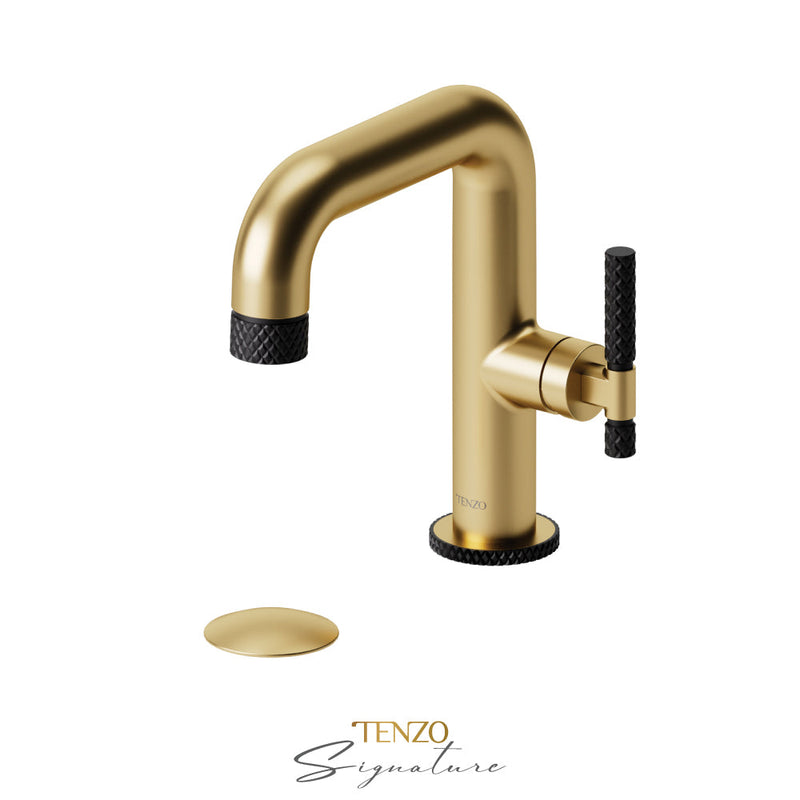 Tenzo Bellacio-C Single Hole Lavatory Faucet With (Overflow) Drain Brushed Gold/Matte Black - BE10-C-P-BG-MB