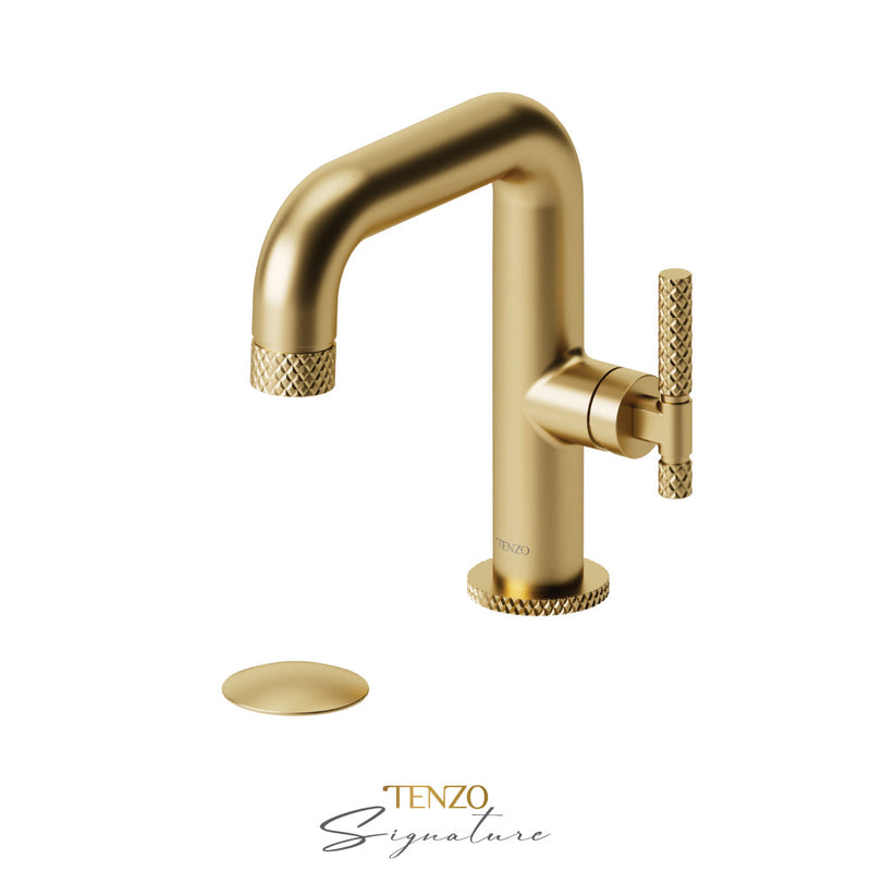 Tenzo Bellacio-C Single Hole Lavatory Faucet With (Overflow) Drain Brushed Gold - BE10-C-P-BG