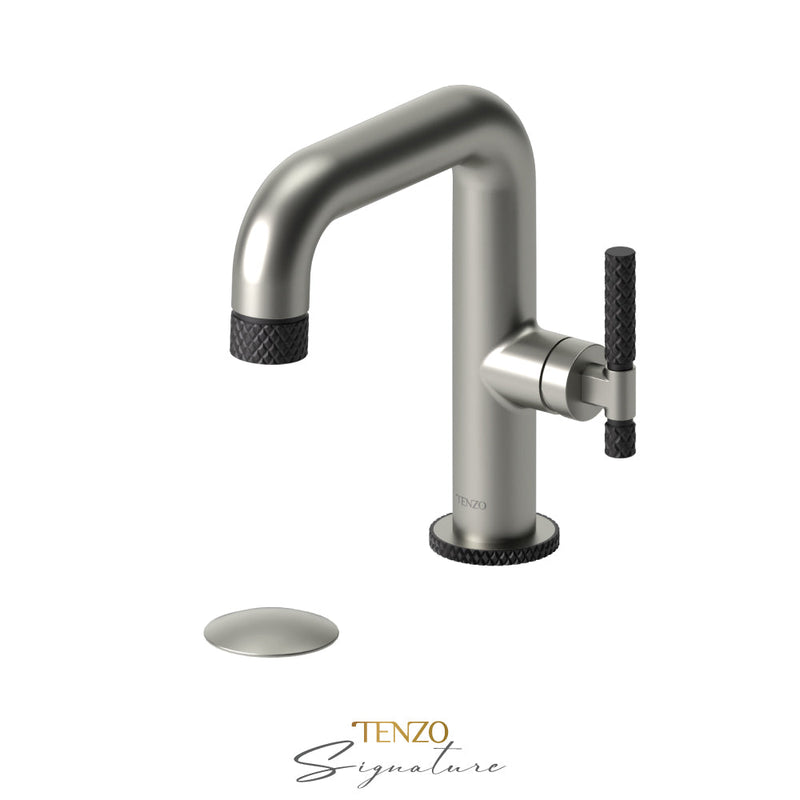 Tenzo Bellacio-C Single Hole Lavatory Faucet With (Overflow) Drain Brushed Nickel/Matte Black - BE10-C-P-BN-MB