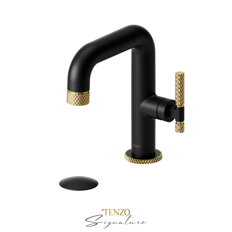 Tenzo Bellacio-C Single Hole Lavatory Faucet With (Overflow) Drain Matte Black/Brushed Gold - BE10-C-P-MB-BG