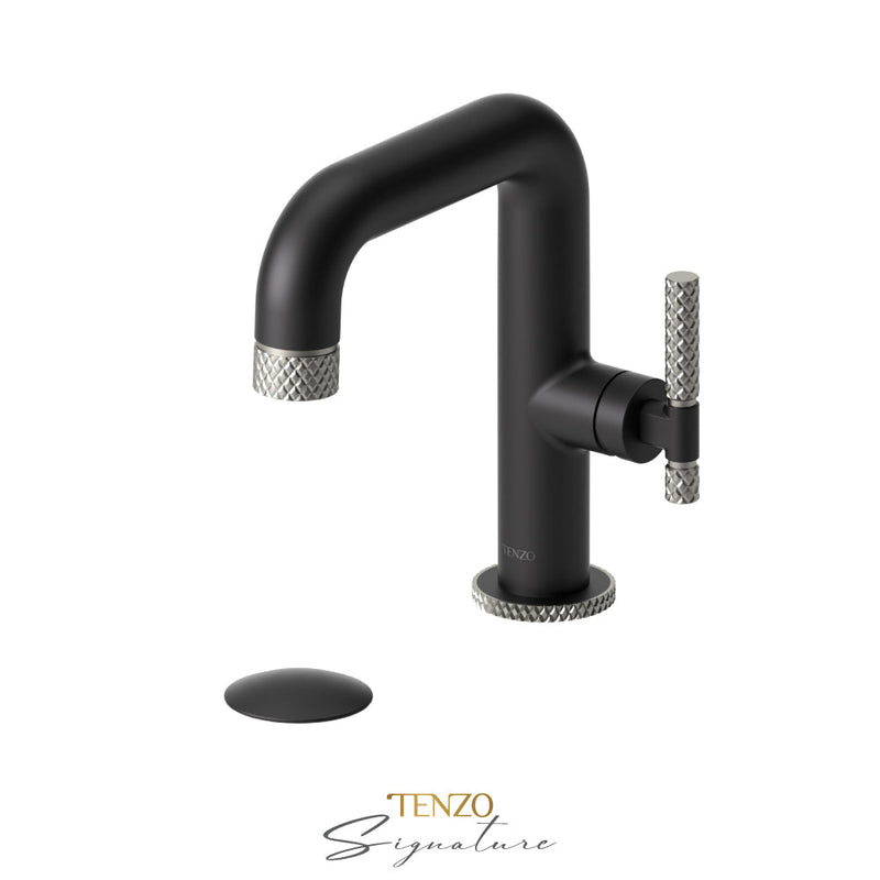 Tenzo Bellacio-C Single Hole Lavatory Faucet With (Overflow) Drain Matte Black/Brushed Nickel - BE10-C-P-MB-BN