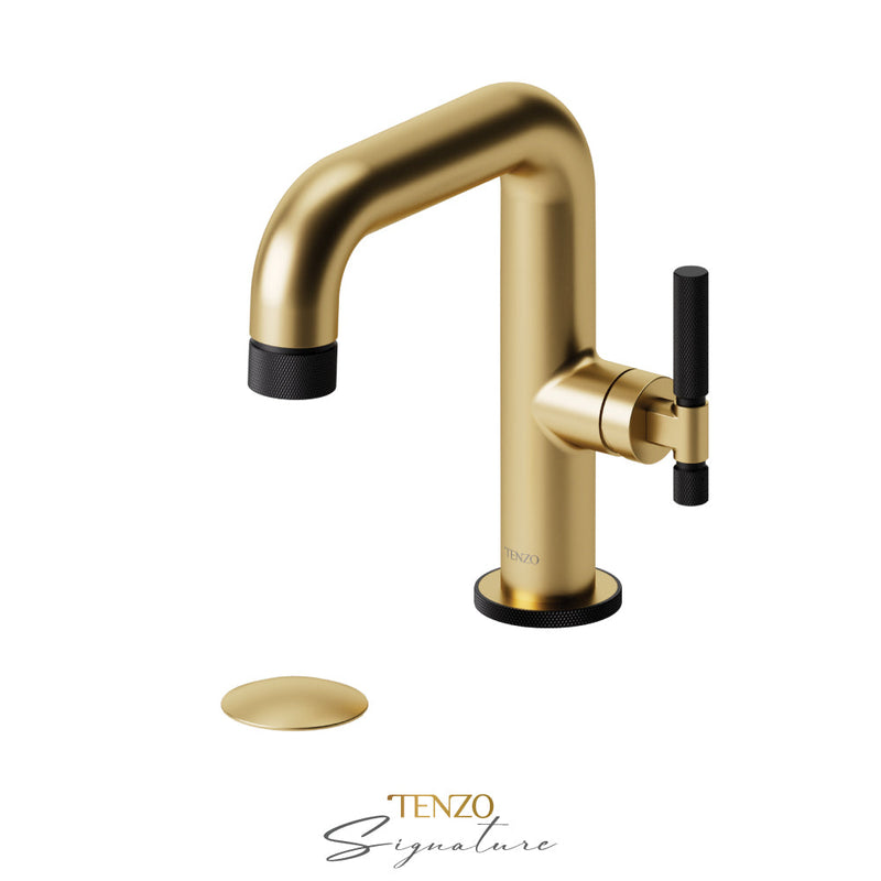 Tenzo Bellacio-F Single Hole Lavatory Faucet With (Overflow) Drain Brushed Gold/Matte Black - BE10-F-P-BG-MB