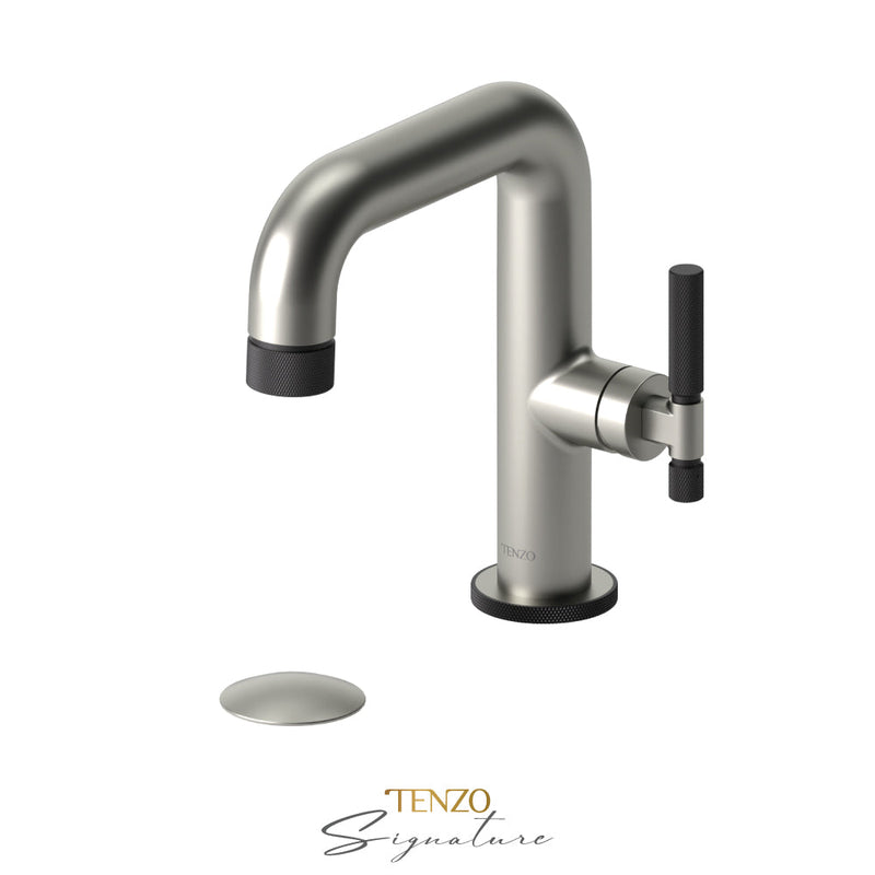 Tenzo Bellacio-F Single Hole Lavatory Faucet With (Overflow) Drain Brushed Nickel/Matte Black - BE10-F-P-BN-MB