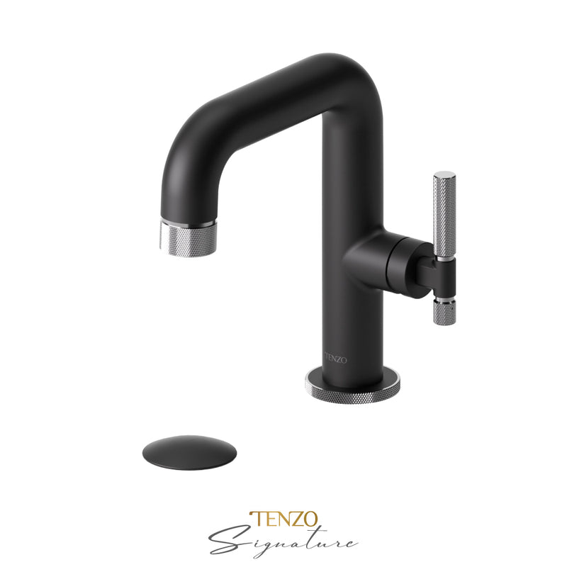 Tenzo Bellacio-F Single Hole Lavatory Faucet With (W/O Overflow) Drain Matte Black/Chrome - BE10-F-W-MB-CR