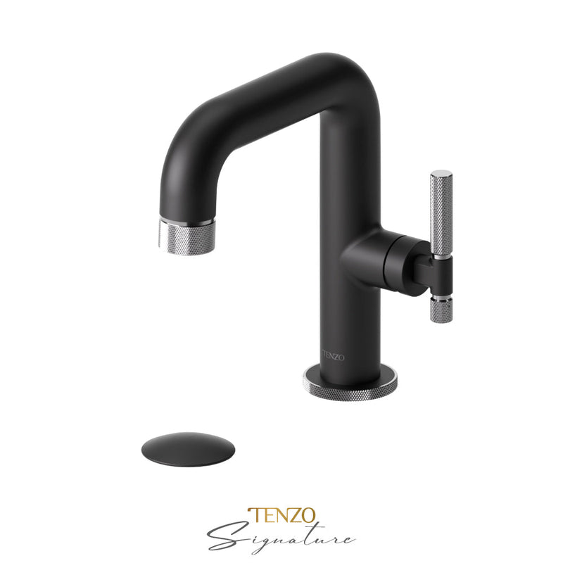 Tenzo Bellacio-F Single Hole Lavatory Faucet With (Overflow) Drain Matte Black/Chrome - BE10-F-P-MB-CR
