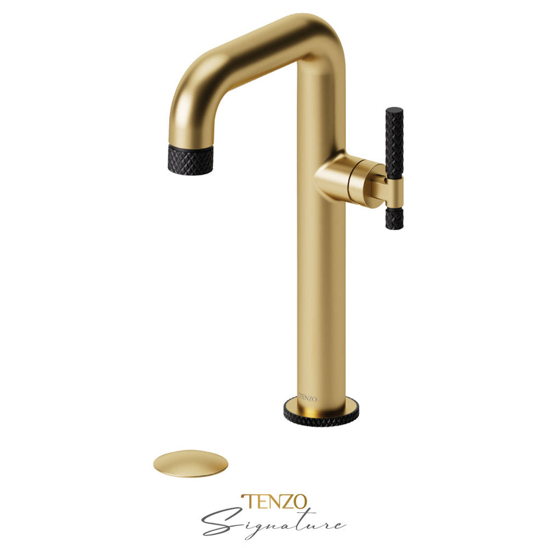 Tenzo Bellacio-C Tall Single Lavatory Faucet With (Overflow) Drain Brushed Gold/Matte Black - BE10H-C-P-BG-MB