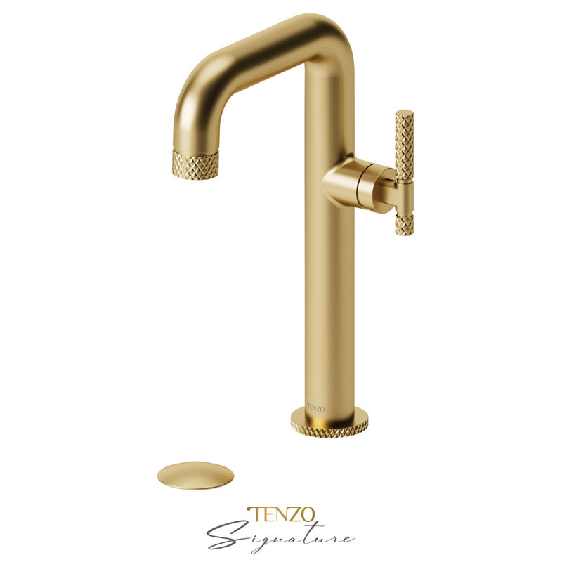 Tenzo Bellacio-C Tall Single Lavatory Faucet With (Overflow) Drain Brushed Gold - BE10H-C-P-BG