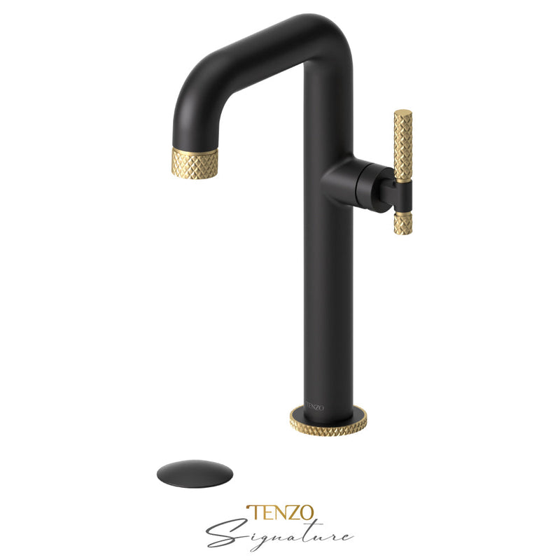 Tenzo Bellacio-C Tall Single Lavatory Faucet With (Overflow) Drain Matte Black/Brushed Gold - BE10H-C-P-MB-BG