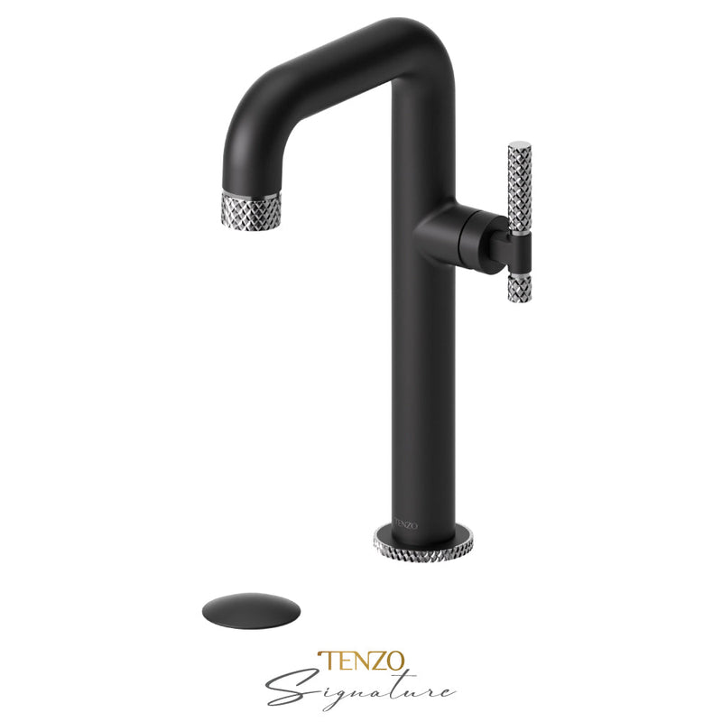 Tenzo Bellacio-C Tall Single Lavatory Faucet With (Overflow) Drain Matte Black/Chrome - BE10H-C-P-MB-CR