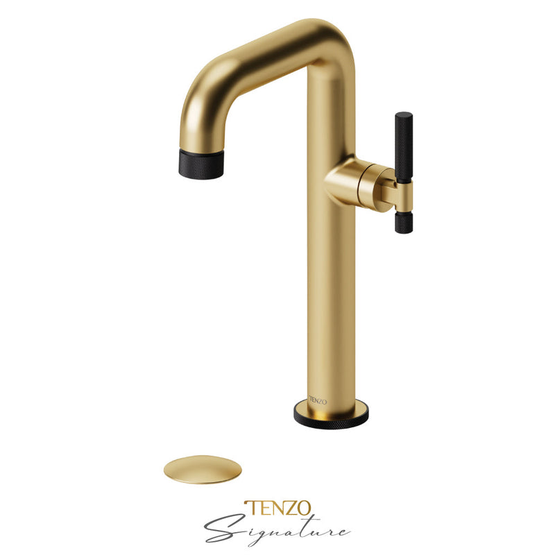 Tenzo Bellacio-F Tall Single Lavatory Faucet With (Overflow) Drain Brushed Gold/Matte Black - BE10H-F-P-BG-MB
