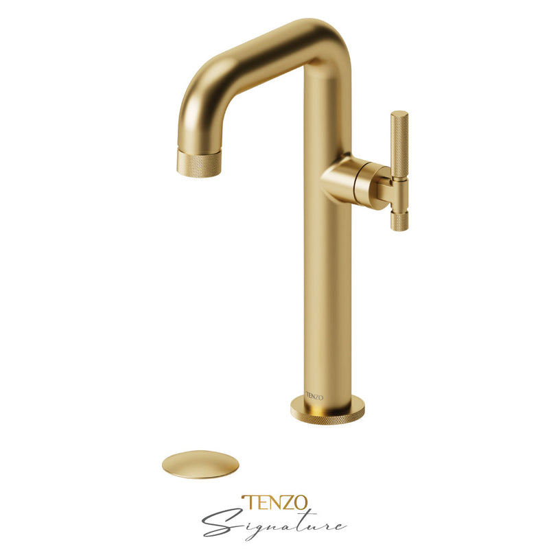 Tenzo Bellacio-F Tall Single Lavatory Faucet With (Overflow) Drain Brushed Gold - BE10H-F-P-BG