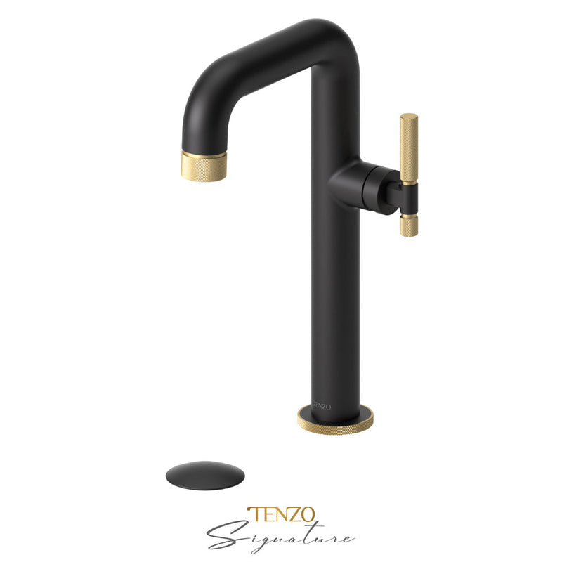 Tenzo Bellacio-F Tall Single Lavatory Faucet With (Overflow) Drain Matte Black/Brushed Gold - BE10H-F-P-MB-BG