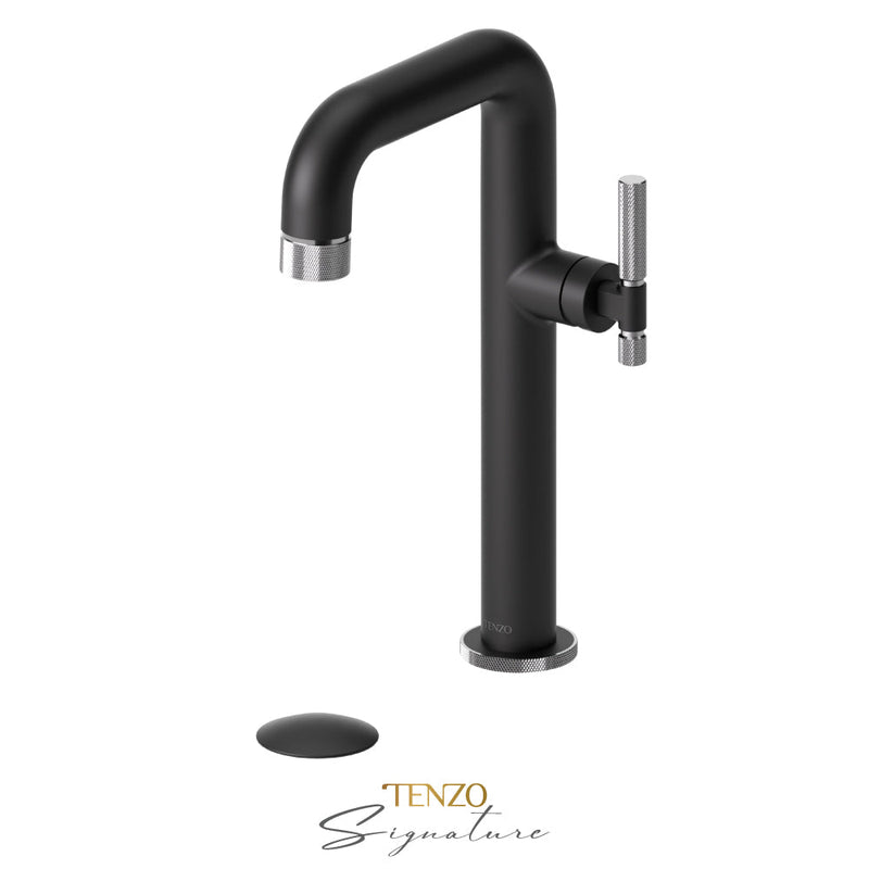 Tenzo Bellacio-F Tall Single Lavatory Faucet With (Overflow) Drain Matte Black/Chrome - BE10H-F-P-MB-CR