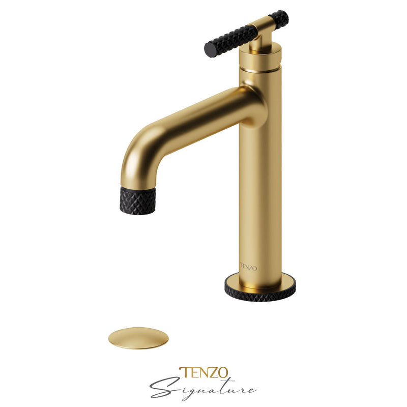 Tenzo Bellacio-C Single Hole Lavatory Faucet With (Overflow) Drain Brushed Gold/Matte Black - BE11-C-P-BG-MB