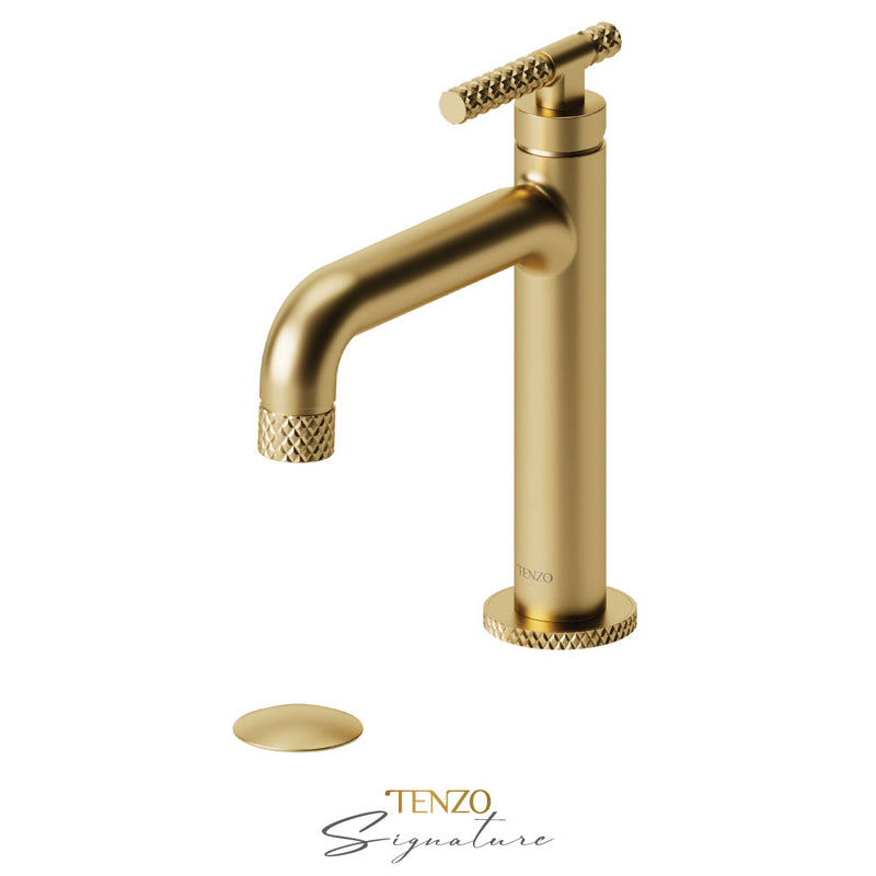 Tenzo Bellacio-C Single Hole Lavatory Faucet With (Overflow) Drain Brushed Gold - BE11-C-P-BG