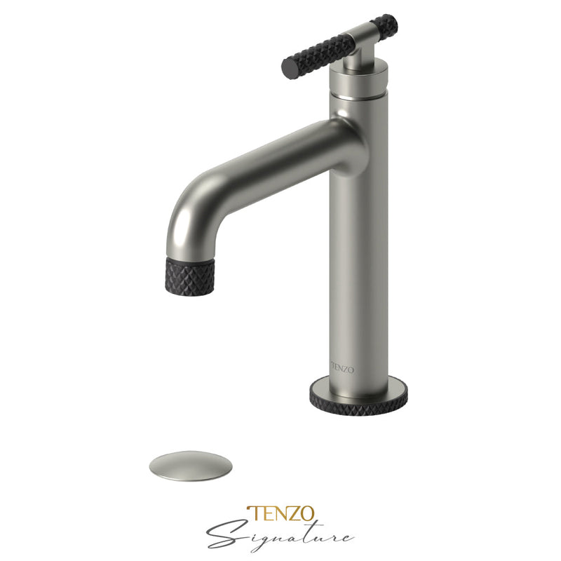 Tenzo Bellacio-C Single Hole Lavatory Faucet With (Overflow) Drain Brushed Nickel/Matte Black - BE11-C-P-BN-MB