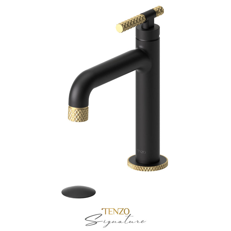 Tenzo Bellacio-C Single Hole Lavatory Faucet With (Overflow) Drain Matte Black/Brushed Gold - BE11-C-P-MB-BG