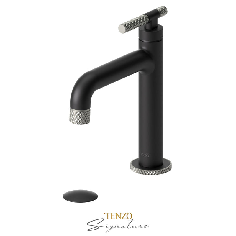 Tenzo Bellacio-C Single Hole Lavatory Faucet With (Overflow) Drain Matte Black/Brushed Nickel - BE11-C-P-MB-BN