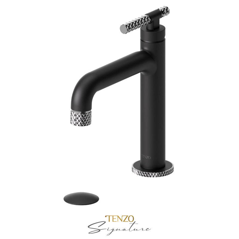 Tenzo Bellacio-C Single Hole Lavatory Faucet With (Overflow) Drain Matte Black/Chrome - BE11-C-P-MB-CR