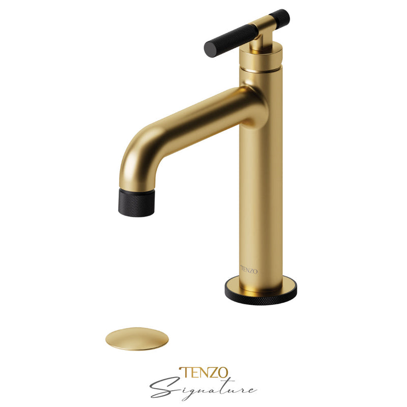 Tenzo Bellacio-F Single Hole Lavatory Faucet With (Overflow) Drain Brushed Gold/Matte Black - BE11-F-P-BG-MB