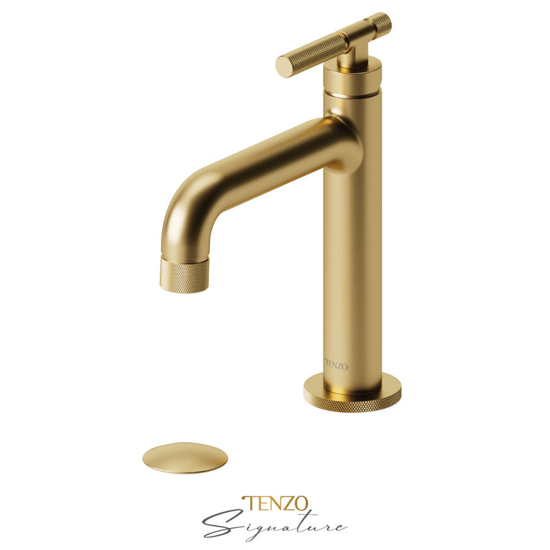 Tenzo Bellacio-F Single Hole Lavatory Faucet With (Overflow) Drain Brushed Gold - BE11-F-P-BG