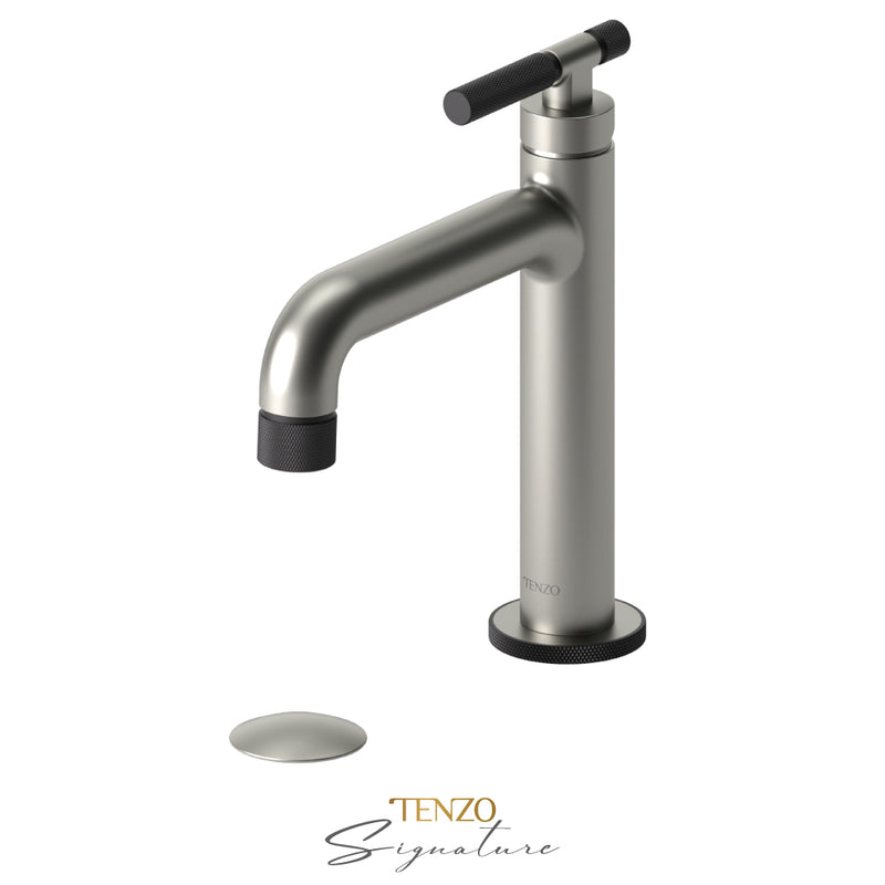 Robinet de lavabo monotrou Tenzo Bellacio-F avec bonde (avec ou sans trop-plein) nickel brossé/noir mat - BE11-F-W-BN-MB