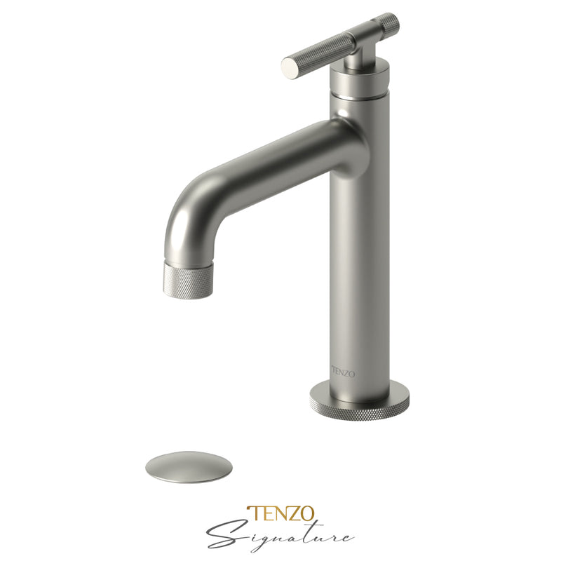 Robinet de lavabo monotrou Tenzo Bellacio-F avec bonde (avec ou sans trop-plein) nickel brossé - BE11-F-W-BN