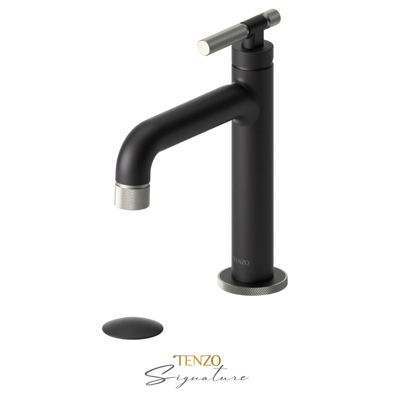 Tenzo Bellacio-F Single Hole Lavatory Faucet With (Overflow) Drain Matte Black/Brushed Nickel - BE11-F-P-MB-BN