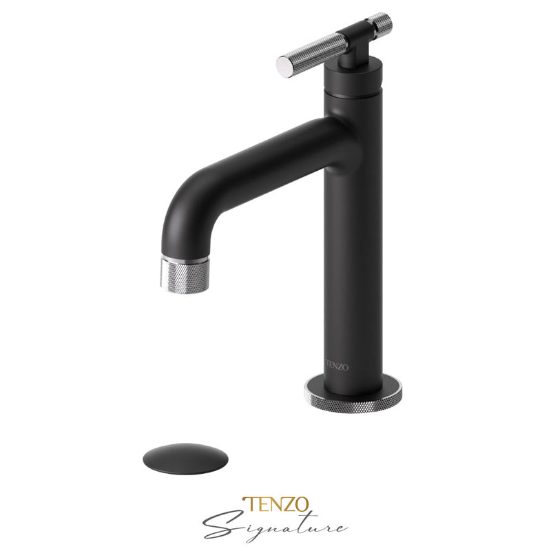 Tenzo Bellacio-F Single Hole Lavatory Faucet With (Overflow) Drain Matte Black/Chrome - BE11-F-P-MB-CR