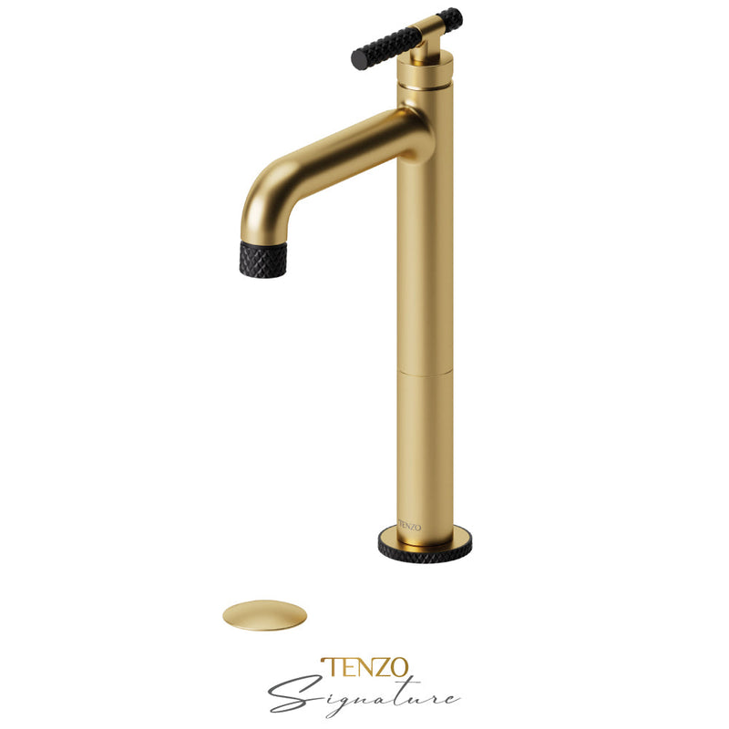 Tenzo Bellacio-C Tall Single Lavatory Faucet With (Overflow) Drain Brushed Gold/Matte Black - BE11H-C-P-BG-MB