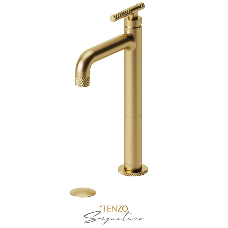 Tenzo Bellacio-C Tall Single Lavatory Faucet With (Overflow) Drain Brushed Gold - BE11H-C-P-BG
