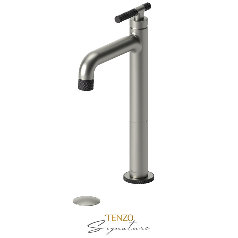 Tenzo Bellacio-C Tall Single Lavatory Faucet With (W/O Overflow) Drain Brushed Nickel/Matte Black - BE11H-C-W-BN-MB
