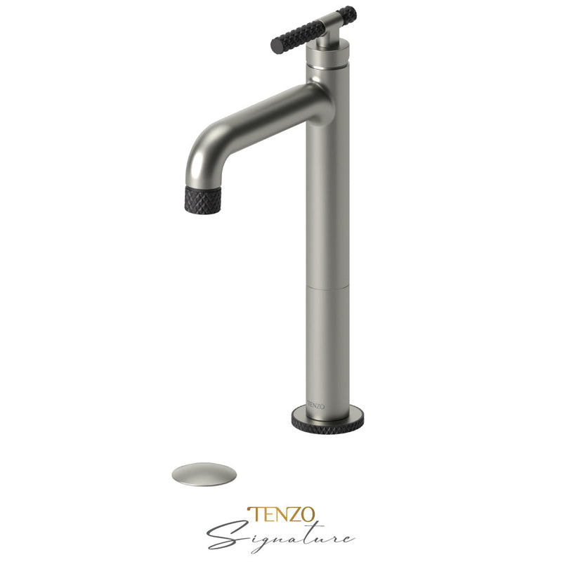 Tenzo Bellacio-C Tall Single Lavatory Faucet With (Overflow) Drain Brushed Nickel/Matte Black - BE11H-C-P-BN-MB