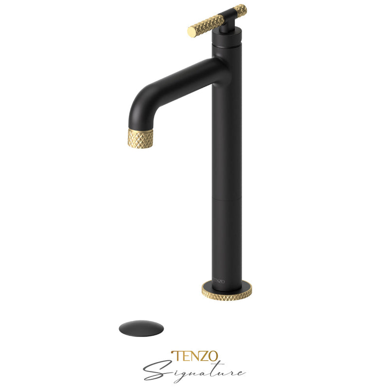 Tenzo Bellacio-C Tall Single Lavatory Faucet With (Overflow) Drain Matte Black/Brushed Gold - BE11H-C-P-MB-BG