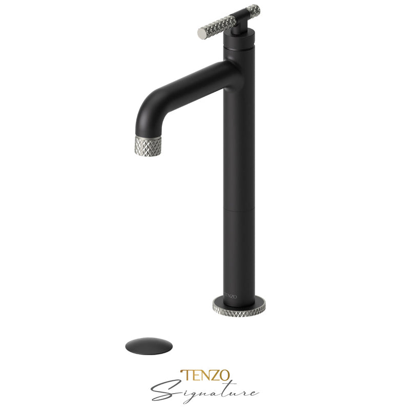 Tenzo Bellacio-C Tall Single Lavatory Faucet With (Overflow) Drain Matte Black/Brushed Nickel - BE11H-C-P-MB-BN