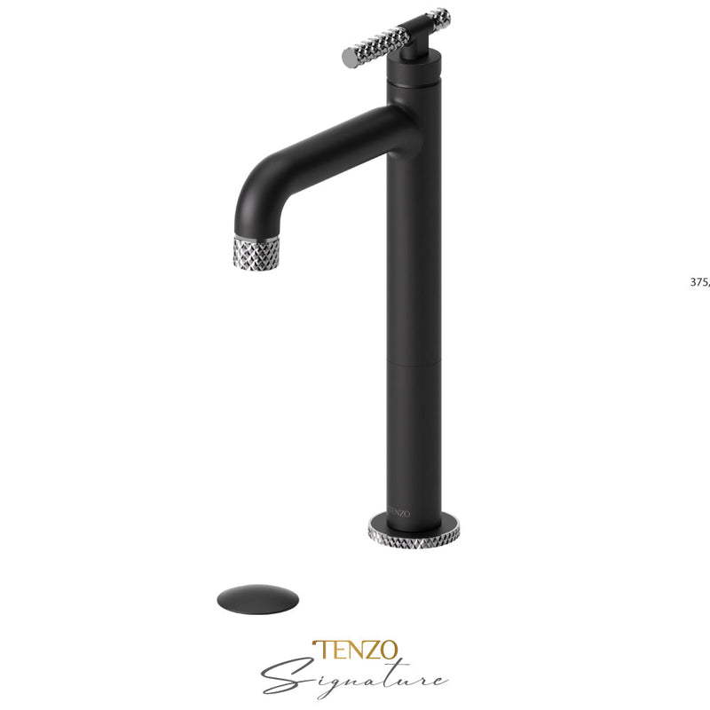 Tenzo Bellacio-C Tall Single Lavatory Faucet With (Overflow) Drain Matte Black/Chrome - BE11H-C-P-MB-CR