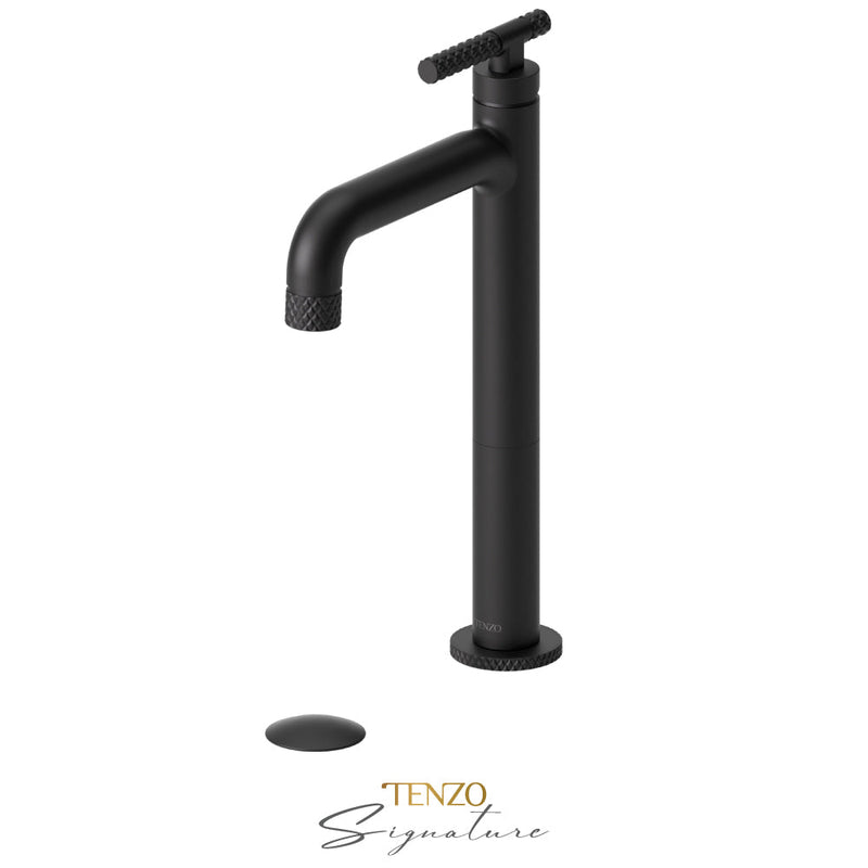 Tenzo Bellacio-C Tall Single Lavatory Faucet With (Overflow) Drain Matte Black - BE11H-C-P-MB