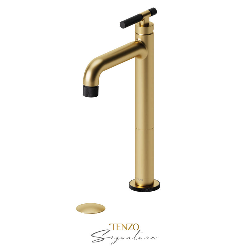 Tenzo Bellacio-F Tall Single Lavatory Faucet With (Overflow) Drain Brushed Gold/Matte Black - BE11H-F-P-BG-MB