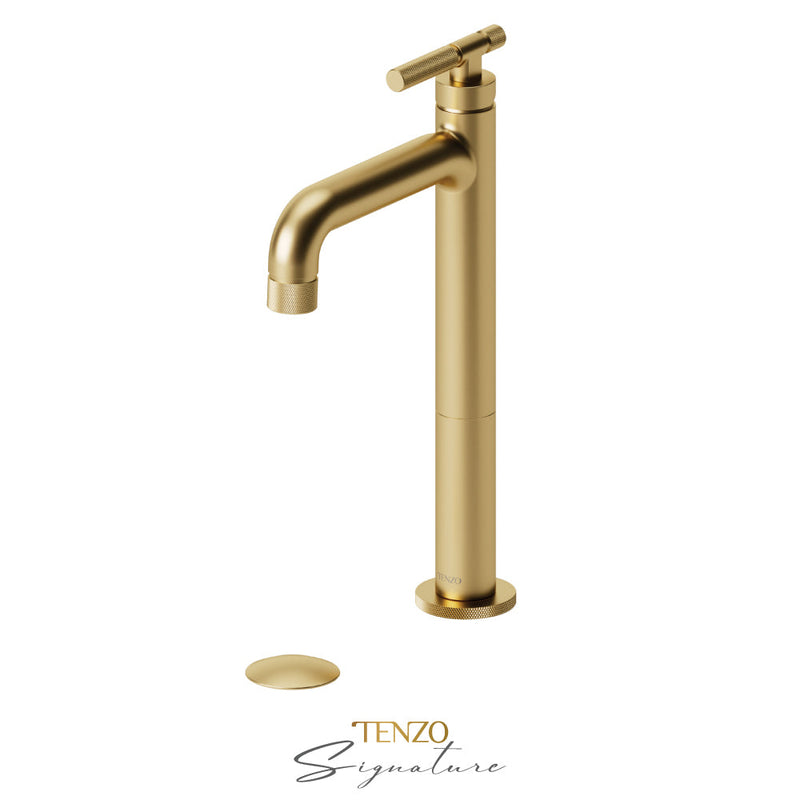Tenzo Bellacio-F Tall Single Lavatory Faucet With (Overflow) Drain Brushed Gold - BE11H-F-P-BG
