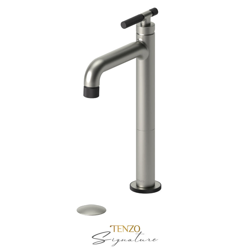 Tenzo Bellacio-F Tall Single Lavatory Faucet With (Overflow) Drain Brushed Nickel/Matte Black - BE11H-F-P-BN-MB